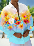 Oceanlyte Men's Printed Watercolor Floral Print Long Sleeve Shirt with Chest Pocket
