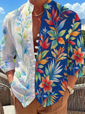 Oceanlyte Men's Hawaiian Tropical Leaves Print Floral Pattern Long Sleeve Shirt