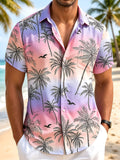 Oceanlyte Men's Hawaiian Palm Tree Silhouette Print Short Sleeve Shirt with Chest Pocket