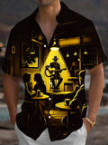 Oceanlyte Men's Graphic Folk Singer Silhouette Print Short Sleeve Shirt with Chest Pocket