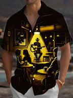 Oceanlyte Men's Graphic Folk Singer Silhouette Print Short Sleeve Shirt with Chest Pocket