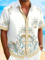 Oceanlyte Men's Vintage Style Paisley Floral Print Short Sleeve Shirt with Chest Pocket