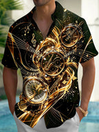 Oceanlyte Black Gold Music Clock Men's Short Sleeve Shirt with Chest Pocket