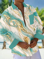 Oceanlyte Gold Fluid Marble Men's Long Sleeve Shirt with Chest Pocket