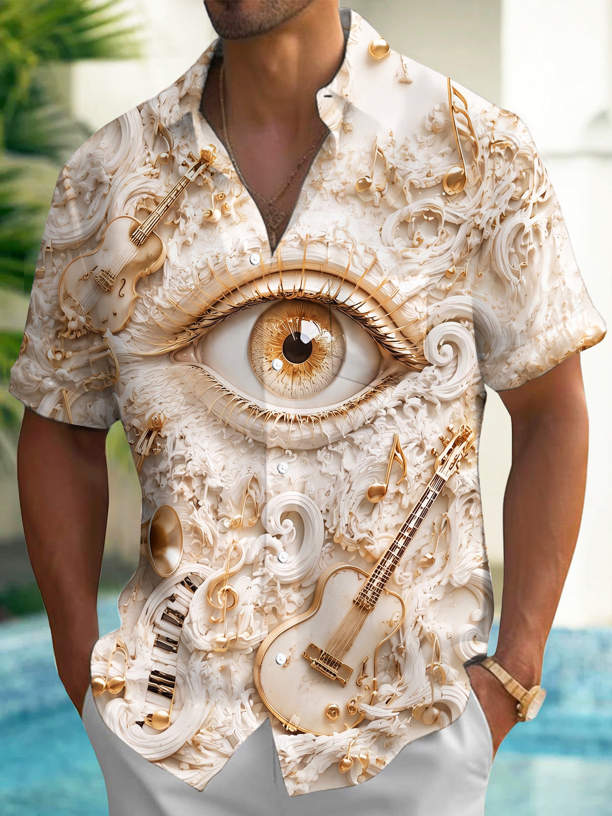 Oceanlyte Men's Graphic 3D Eye Print Short Sleeve Shirt with Chest Pocket