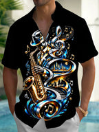 Oceanlyte Men's Graphic Jazz Saxophone Player Print Short Sleeve Shirt with Chest Pocket