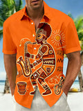 Oceanlyte Men's Hawaiian African Jazz Musician Print Short Sleeve Shirt with Chest Pocket