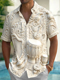 Oceanlyte Men's 3D Musical Instruments Relief Print Short Sleeve Shirt with Chest Pocket