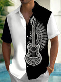 Oceanlyte Men's Graphic Guitar Mandala Print Short Sleeve Shirt with Chest Pocket