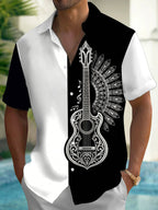 Oceanlyte Men's Graphic Guitar Mandala Print Short Sleeve Shirt with Chest Pocket