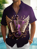 Oceanlyte Men's Graphic Musical Instruments Print Wings Print Short Sleeve Shirt with Chest Pocket