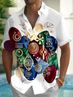 Oceanlyte Men's Printed Abstract Watercolor Blobs Print Short Sleeve Shirt with Chest Pocket