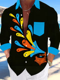 Oceanlyte Men's Vintage Style Gramophone Print Long Sleeve Shirt with Chest Pocket