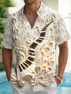 Oceanlyte Men's 3D Piano Keys Print Musical Notes Print Short Sleeve Shirt with Chest Pocket