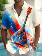 Oceanlyte Men's Graphic Balalaika Instrument Print Short Sleeve Shirt with Chest Pocket
