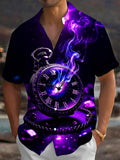 Oceanlyte Men's Purple Nebula Pocket Watch Print Short Sleeve Shirt with Chest Pocket