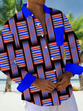 Oceanlyte Men's Striped Geometric Weave Stripes Print Long Sleeve Shirt with Chest Pocket