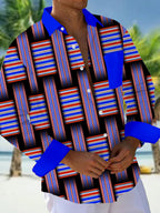Oceanlyte Men's Striped Geometric Weave Stripes Print Long Sleeve Shirt with Chest Pocket
