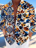 Oceanlyte Men's Printed Geometric Floral Collage Print Long Sleeve Shirt with Chest Pocket