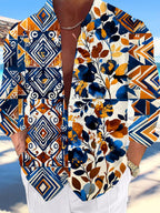 Oceanlyte Men's Printed Geometric Floral Collage Print Long Sleeve Shirt with Chest Pocket