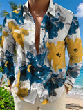 Oceanlyte Men's Printed Ink Wash Abstract Blooms Print Long Sleeve Shirt with Chest Pocket