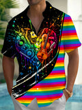 Oceanlyte Men's Graphic Musical Instruments Heart Print Short Sleeve Shirt with Chest Pocket