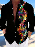 Oceanlyte Men's Graphic Colorful DNA Helix Print Long Sleeve Shirt with Chest Pocket