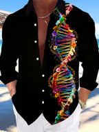 Oceanlyte Men's Graphic Colorful DNA Helix Print Long Sleeve Shirt with Chest Pocket
