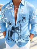 Oceanlyte Men's Graphic Drum Kit Print Music Notes Print Long Sleeve Shirt with Chest Pocket