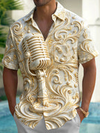 Oceanlyte Men's Marble Embossed Microphone Print Short Sleeve Shirt with Chest Pocket