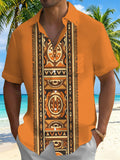 Oceanlyte Men's Patterned Tribal Geometric Pattern Short Sleeve Shirt with Chest Pocket
