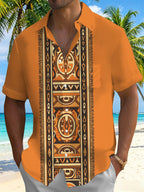 Oceanlyte Men's Patterned Tribal Geometric Pattern Short Sleeve Shirt with Chest Pocket