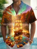 Oceanlyte Men's Printed Autumn Scenery Print Short Sleeve Shirt with Chest Pocket