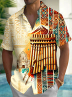 Oceanlyte Men's Printed Pan Flute Print Short Sleeve Shirt with Chest Pocket