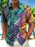 Oceanlyte Men's Hawaiian Tribal Geometric Pattern Short Sleeve Shirt with Chest Pocket