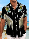 Oceanlyte Men's Patterned Geometric Pattern Fringe Print Short Sleeve Shirt with Chest Pocket