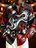 Oceanlyte Men's Graphic Vinyl Records Print Music Notes Print Long Sleeve Shirt with Chest Pocket