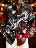 Oceanlyte Men's Graphic Vinyl Records Print Music Notes Print Long Sleeve Shirt with Chest Pocket