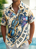 Oceanlyte Men's Graphic 3D Relief Violin Print Short Sleeve Shirt with Chest Pocket