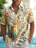 Oceanlyte Men's 3D 3D Relief Musical Instruments Print Short Sleeve Shirt with Chest Pocket