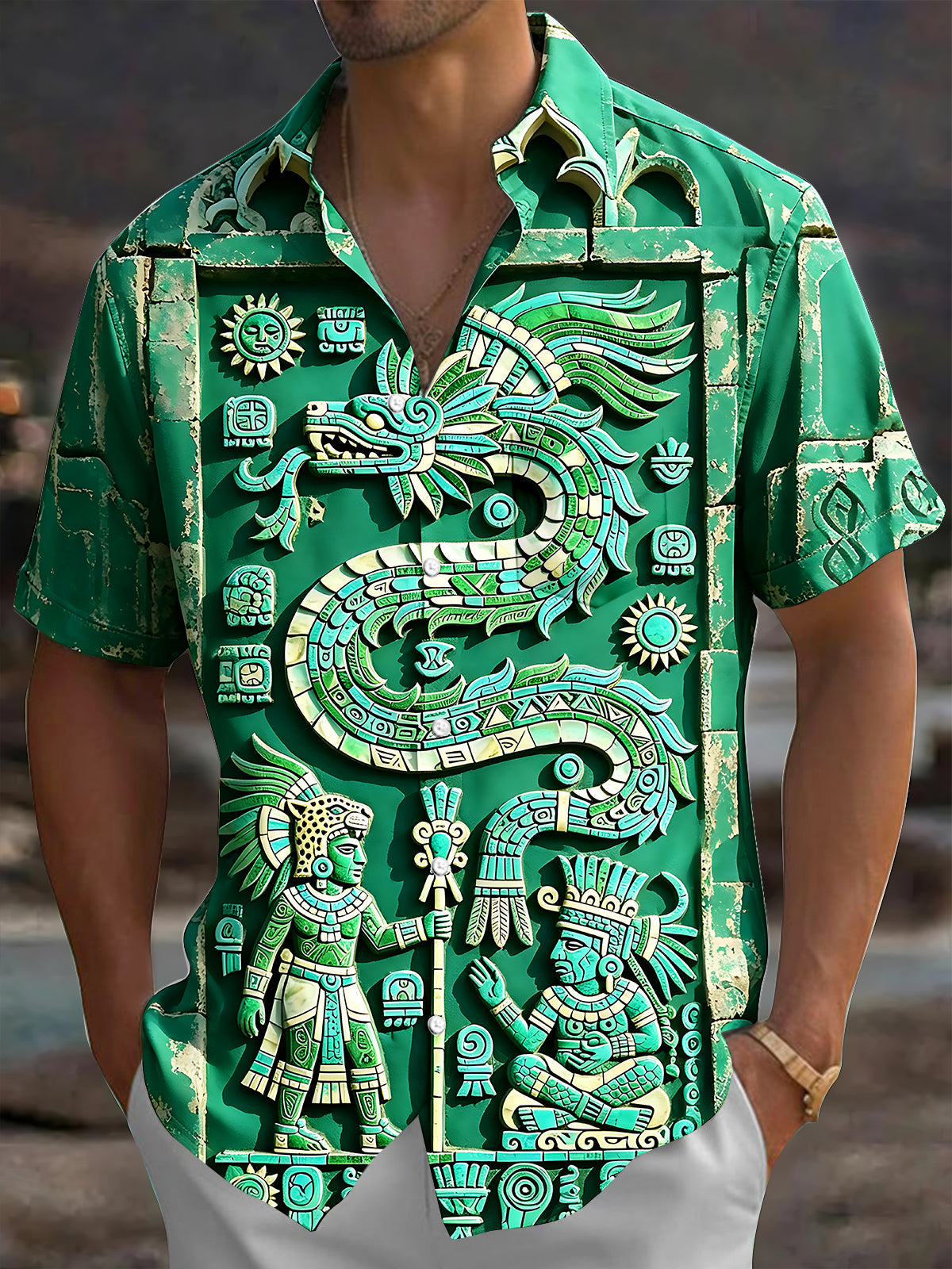 Oceanlyte Men's 3D Totem Print Short Sleeve Shirt with Chest Pocket