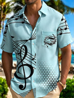 Oceanlyte Men's Graphic Music Notes Print Sports Car Print Short Sleeve Shirt with Chest Pocket