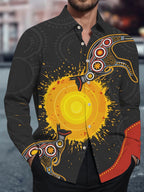 Oceanlyte Men's Graphic Sun Design Print Long Sleeve Shirt with Chest Pocket