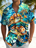 Oceanlyte Men's Hawaiian Geometric Sea Turtle Print Short Sleeve Shirt with Chest Pocket