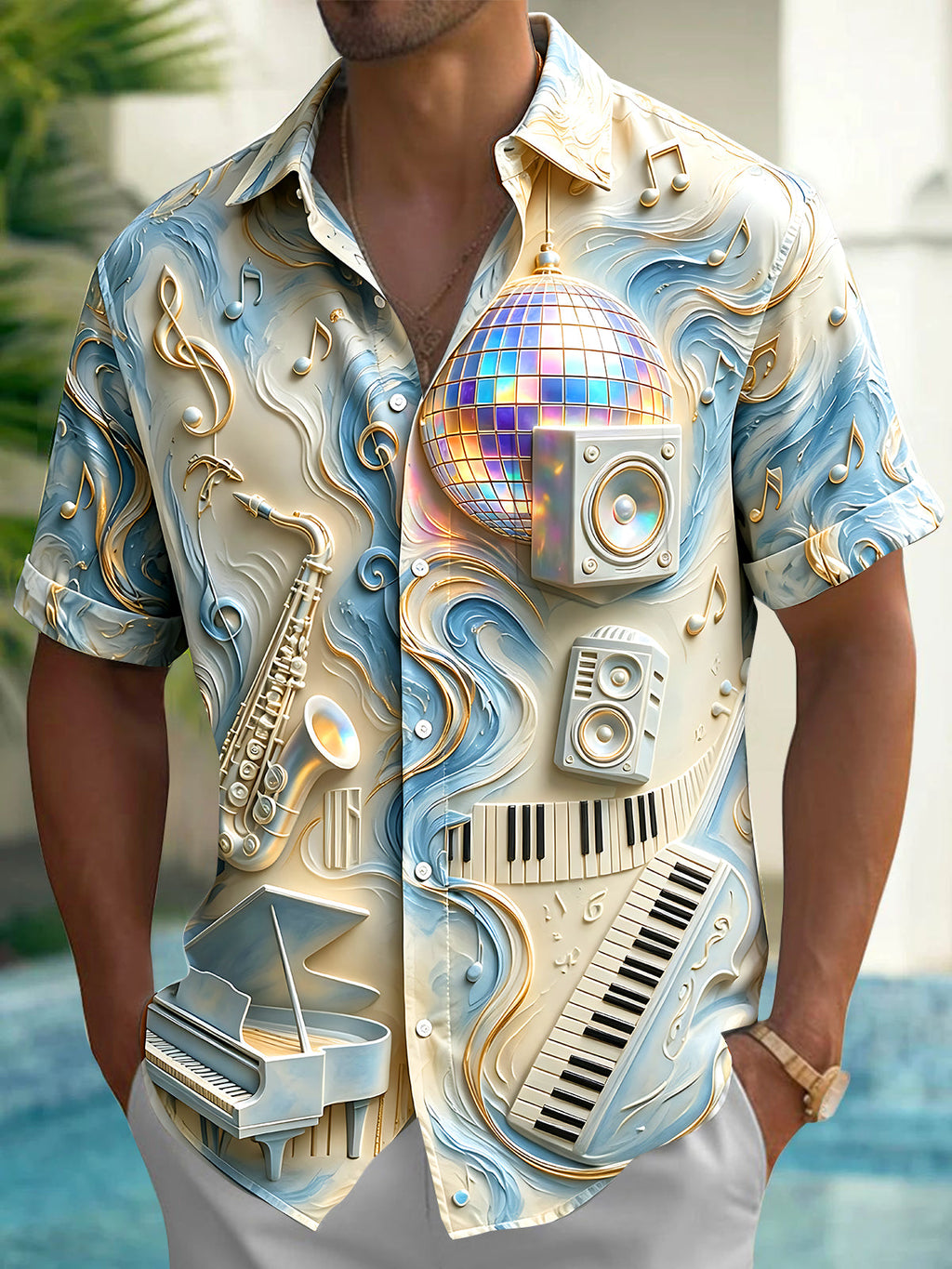 Oceanlyte Men's Graphic Disco Ball Print Short Sleeve Shirt with Chest Pocket