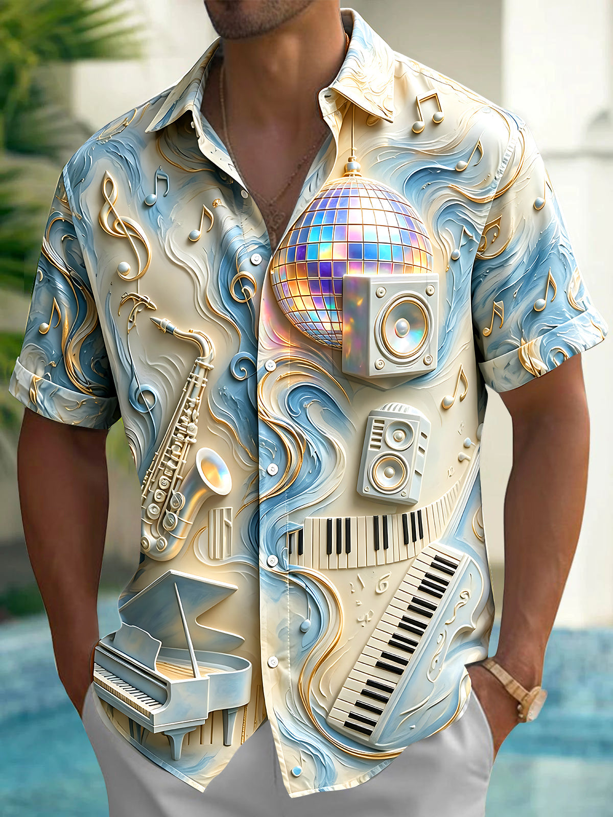 Oceanlyte Men's Graphic Disco Ball Print Short Sleeve Shirt with Chest Pocket