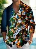 Oceanlyte Men's Graphic Christmas Tree Print Long Sleeve Shirt with Chest Pocket