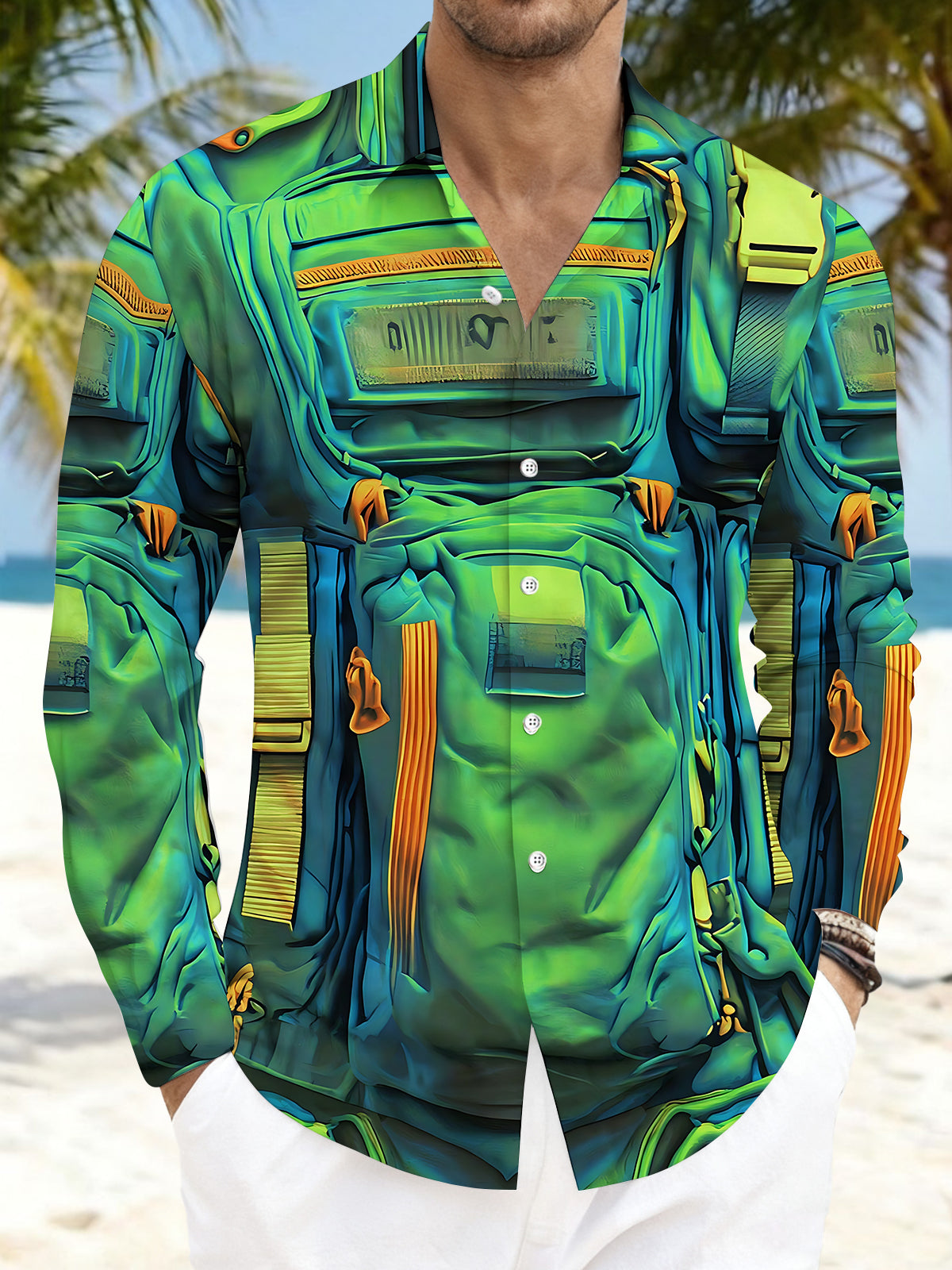Oceanlyte Men's Graphic 3D Tactical Backpack Print Long Sleeve Shirt with Chest Pocket