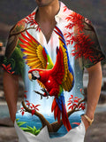Oceanlyte Men's Hawaiian Scarlet Macaw Print Short Sleeve Shirt with Chest Pocket