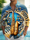 Oceanlyte Men's Graphic 3D Saxophone Print Piano Keys Print Long Sleeve Shirt with Chest Pocket